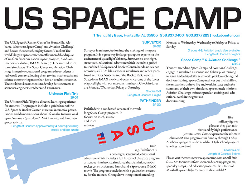 Brochure for Space Camp at the US Space and Rocket Center